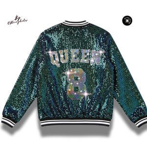 Custom Sequin Bomber Jacket Girls Personalized Name Number Bling Kids Varsity Coat Shiny Sparkly Dance Team Gift Cheer Outfit 6-12 Years