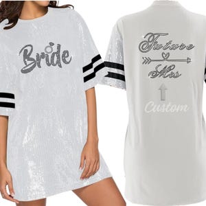 Bride Sequin Tunic Bling Dress long Shirt bachelorette party Jersey Glamorous custom glitter Text Team bride to be Personalized Shimmering