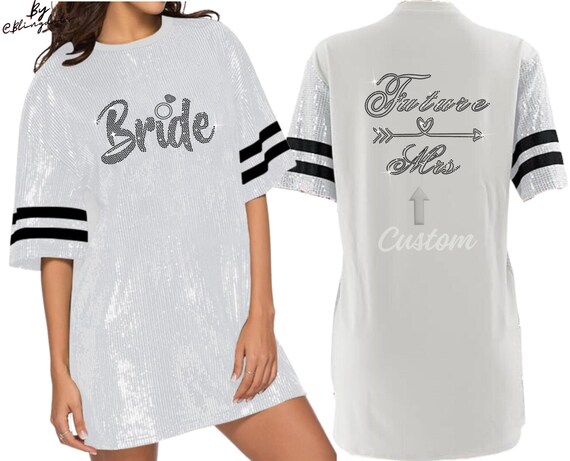 team bride sequin dress Bride Sequin Tunic Bling Dress long Shirt bachelorette party Jersey Glamorous custom glitter Text Team Bride to be Personalized Shimmering
