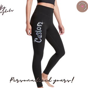 Personalized Bling Leggings Custom Text Logo, personalized Bling Yoga Pants, Sparkle flashy knit leggings Spandex sequins glitter sweatpants