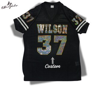 Custom Bling Football Jersey, Bling Jersey, personalized name and number, fan shirt bling, game jersey, add your text in sequins 2 sided