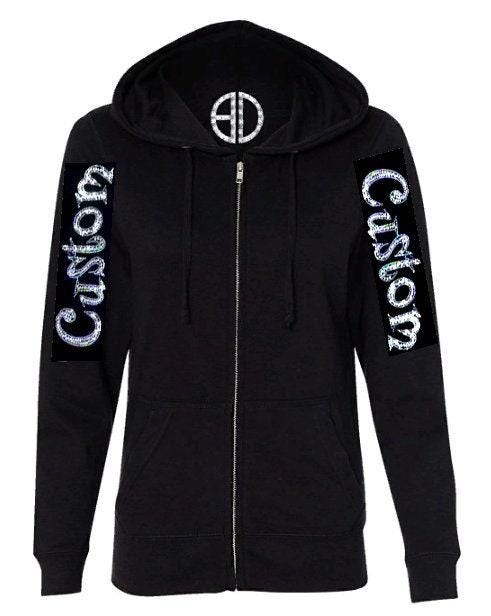 Custom Bling Sequin Zip Hoodie - Sparkly Sequin Emblem