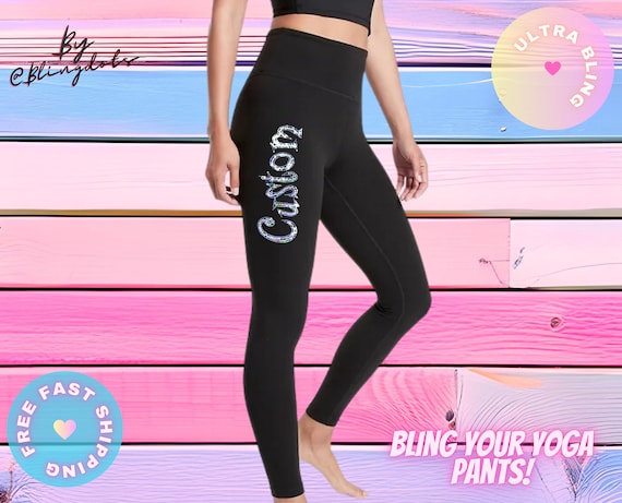 Custom Bling Black Yoga Pants Personalized Glitter Leggings for