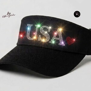 USA Sequin Visor Cap Sparkly Glitter Patriotic Hat American Flag Sun Visor 4th of July Party Headwear Glam Celebration Visor