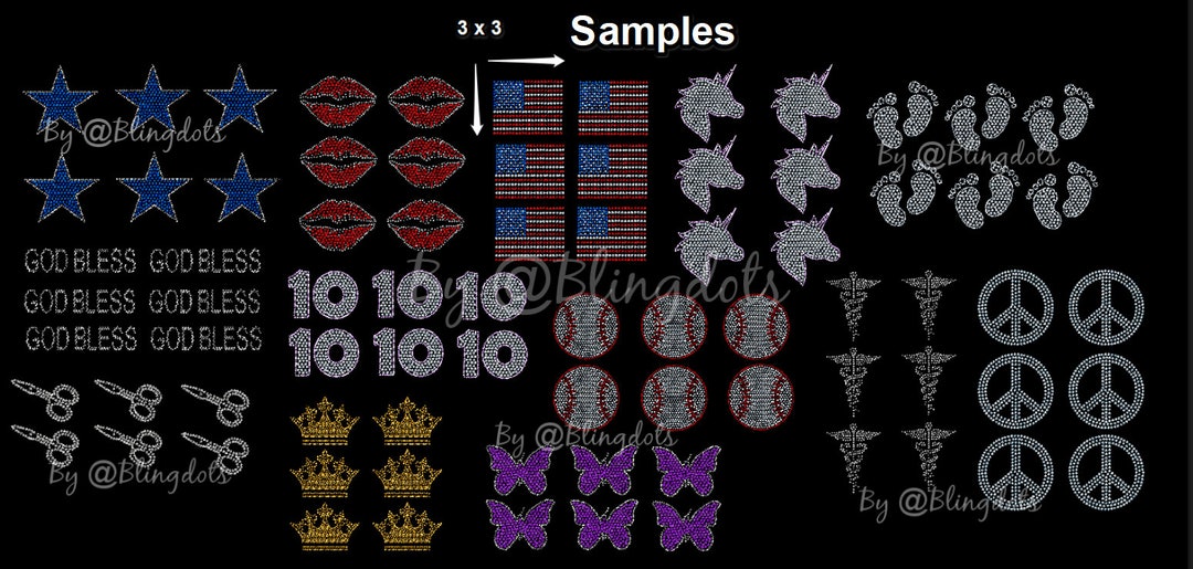 Custom Bling Iron on Transfer Set of 6, Sequins Transfers, Bling Hotfix
