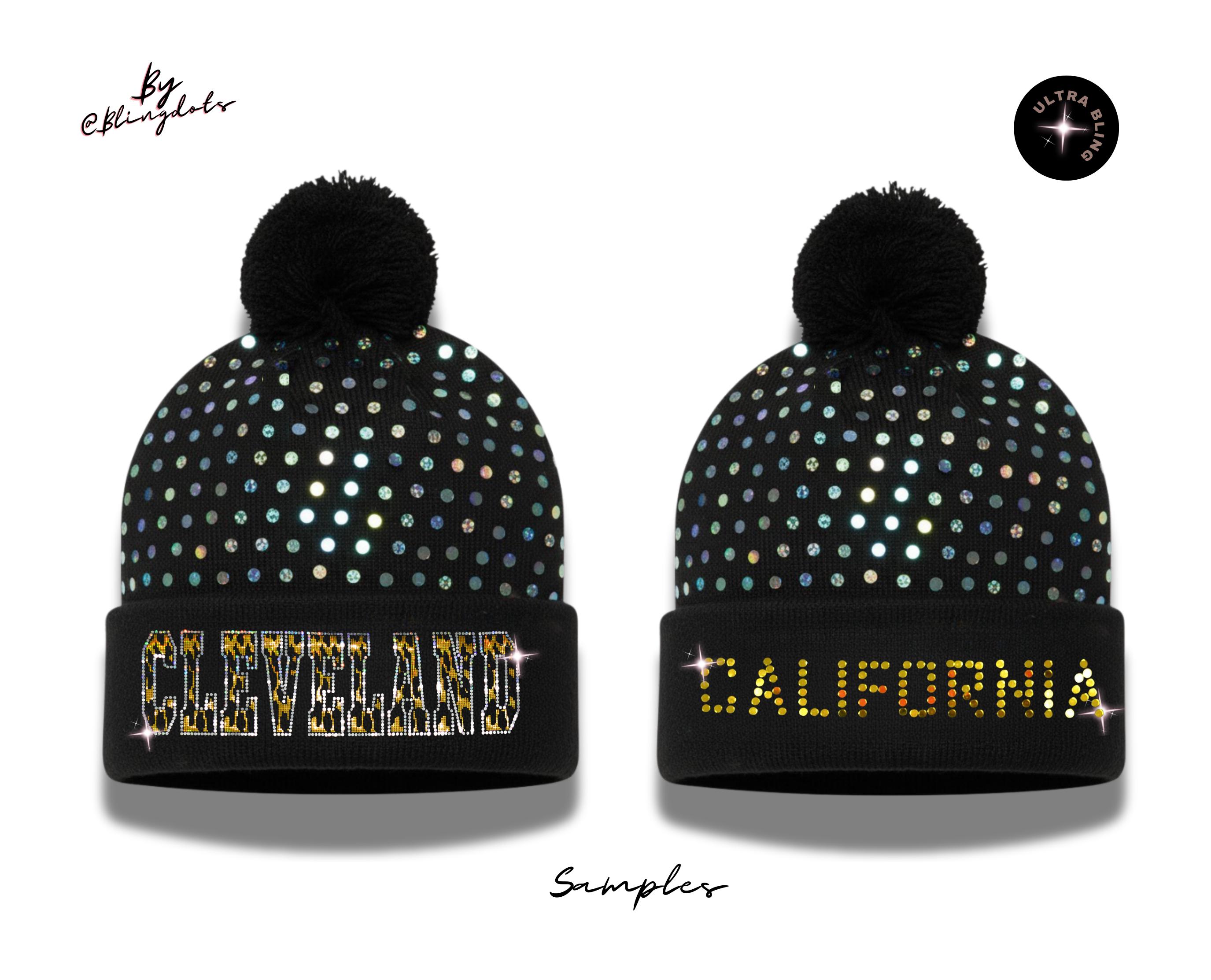 Custom Text Bling Beanie | Glitter Pom-pom Knit Winter Hat  display picture 2