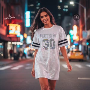 Custom Bling Jersey  Sequin  Dress Personalized Name Number or Logo Sparkly Tunic Oversized Concert Outfit Birthday Gift Gameday Apparel