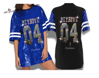 custom glitter jersey dress Bling Sequin Long Shirt Tunic sparkly Personalized Oversize Text Name Number, Birthday, Concert, Festival Outfit jersey dresses 2000s