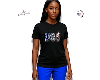 Koszulka z błyszczącą flagą USA - holograficzny cekinowy top, błyszczący brokat, patriotyczny t-shirt z flagą USA z okazji 4 lipca, świętuj 4 lipca