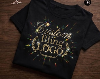 Logo de chemise bling personnalisé Débardeur à paillettes bling bling texte scintillant pour entreprise Logotype bling emblème de l'équipe étincelant de logo