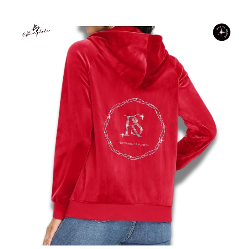 Personalized Bling Velour Velvet Jacket Custom Sequin Luxury Tracksuit Hoodie Coat Stylish Fashion Zipper Loungewear Sweatsuit BlingDots Gif image 9