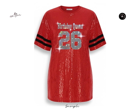 custom made birthday dresses Sequin Dress Personalized Birthday Girl Outfit Sparkly Tunic Oversized Birthday Queen Shirt Dress Glam Celebration Wear 15+ Dress Patterns With Model Savannah Its all yours with Color:Power Blue