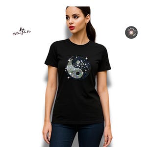 Yin Yang glittertanktop voor dames – sprankelend casual shirt, festivaloutfit, spiritueel cadeau, mouwloos T-shirt in boho-stijl