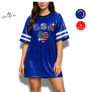 I love USA Bling Dress Custom Tunic flag Sequined Custom Text Glamorous glitter patriotic Shirt Personalized Shimmering Jersey 4th of July