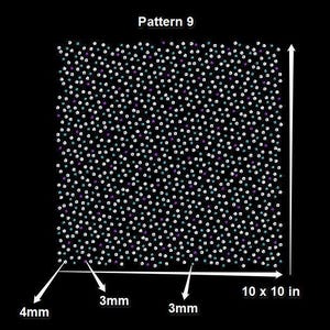 May include: Pattern 9 of a 10 x 10 inch design with white, blue, and purple rhinestones on a black background. The design is 4 inches wide and 3 inches tall.