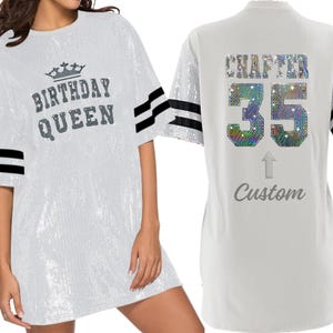 Birthday queen Sequined Tunic Bling Dress Custom Text Glamorous glitter long Shirt Personalized Shimmering Jersey Bling Fashion
