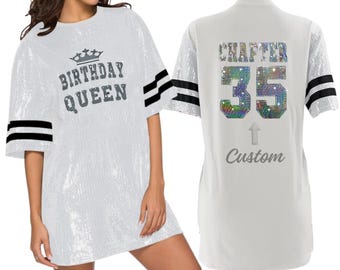 Birthday queen Sequined Tunic Bling Dress Custom Text Glamorous glitter long Shirt Personalized Shimmering Jersey Bling Fashion