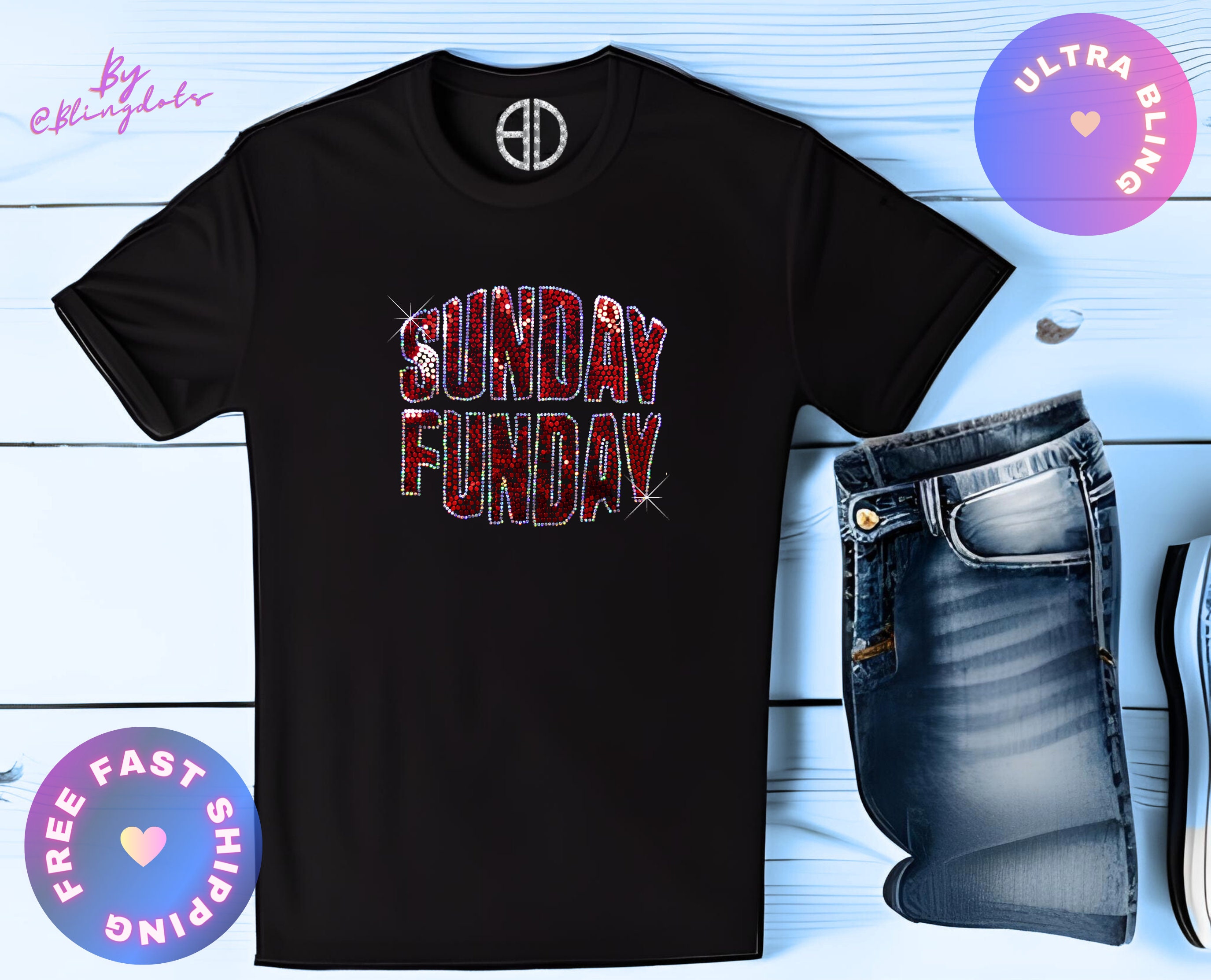 Buy Sunday Funday Bling Shirt V Neck Sequins Logo Glitter No Rhinestones  Sparkly Tee Online in India 
