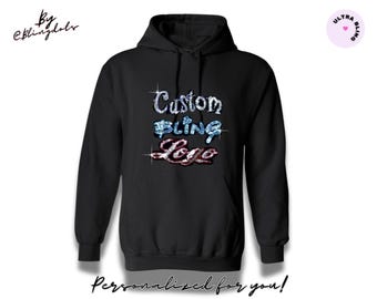 Custom Bling Sweatshirt Hoodie Sequins Glitter sparkly, personalized front and back unisex, custom glitter logo, custom company team design