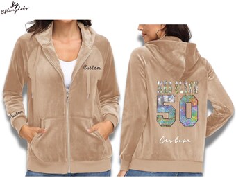 Custom Velour Velvet Jacket – Personalized Bling Text, Cozy Winter