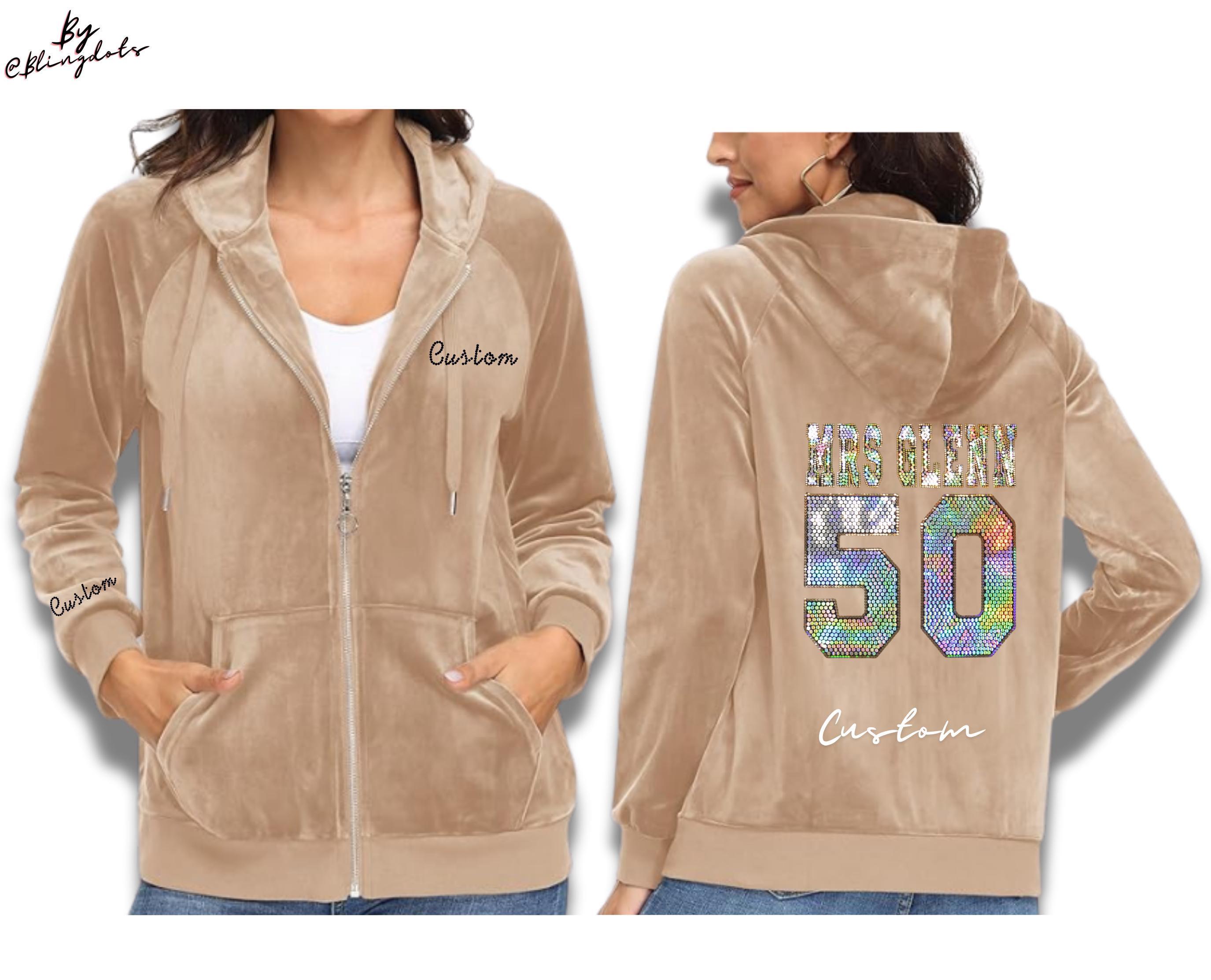 Custom Velour Velvet Jacket – Personalized Bling Text, Fur Cozy
