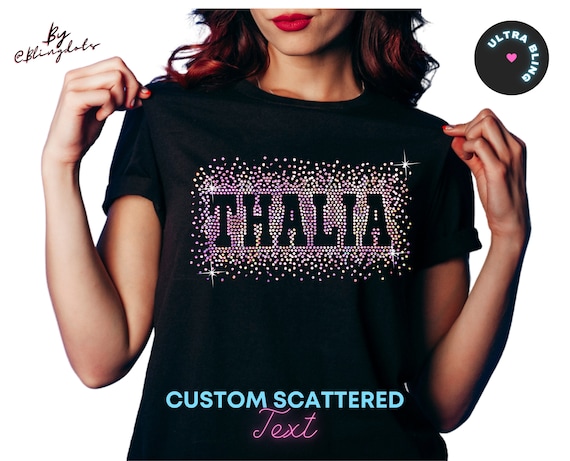 Shirt With Scattered Bling Logo, Personalized Sparkling Glitter Text,  Sequins Tee Starburst Iron-on Cascade Effect, Custom Bling Tank - Etsy