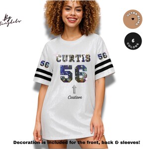 Vestido de jersey brillante personalizado: atuendo brillante personalizado para conciertos, festivales y eventos, jersey brillante con texto personalizado, vestido de artista fan imagen 2