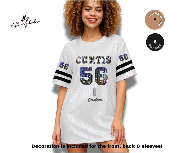 Vestido de jersey brillante personalizado: atuendo brillante personalizado para conciertos, festivales y eventos, jersey brillante con texto personalizado, vestido de artista fan imagen 2