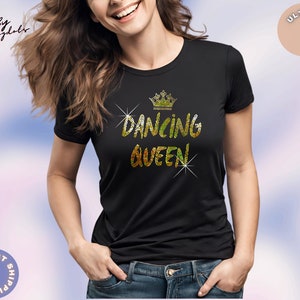 Camiseta Dancing Queen: Camiseta de baile para niña o mujer, un regalo brillante para bailarinas, hecha a mano, de algodón suave, con lentejuelas y espalda cruzada.