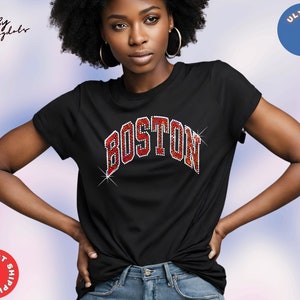 Boston Bling Tank Top for Women – Sparkly Sequin City Shirt, Glitter Festival Outfit, Handmade Boston Pride Tee Glitter sparkly tee