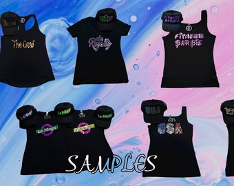 Custom Bling shirt & Cap Combo set  tank top Sequins Logo Glitter sparkly Tee (fast shipping)