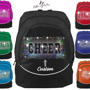 Custom bling backpack scattered glitter personalized cheer dance gymnastic volleyball school team competition sports bag sparkle sequins