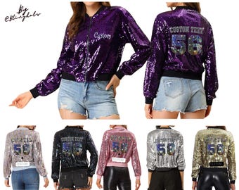 Veste à Paillettes Femme - Style Pilote, Courte, Col Montant, Fermeture Éclair - Pour Soirée, Streetwear - 2