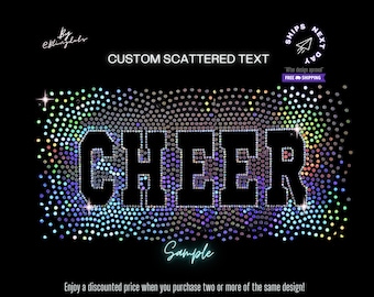 Custom Scattered bling text personalized Starburst effect DTF Iron On transfer Bedazzled spread out word Sequin glitter sparkling decal logo