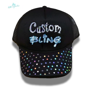 Custom bling cap, Sequins Sparkly Glitter hat, sparkles hat, custom text cap, personalized glitter cap, logo cap, custom bling text cap