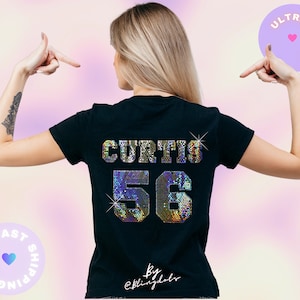Custom Bling name and number personalized sequins text  ( add on for the back) Shirt is not included
