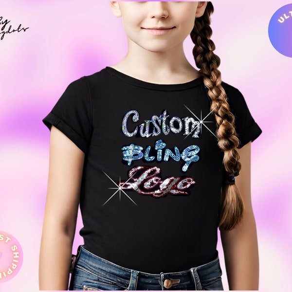 Custom Bling Shirt for Girls Youth's, Sparkling Custom Bling tee - Handcrafted Sequin - Sparkle Tee - Personalized Glamour for Kids and Teen