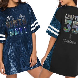 It&#39;s my Birthday Sequined Tunic Bling Dress Custom Text Glamorous glitter long Shirt Personalized Shimmering Jersey Birthday cute gift