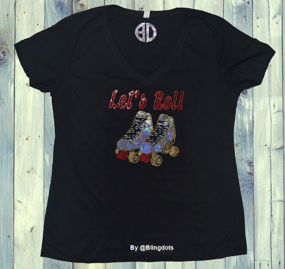 Let’s Roll Retro T-Shirt – Unisex Vintage Skate Tee, Casual Gift for Him or Her, Soft Cotton, Handmade 70s Style Shirt, Holographic sequin