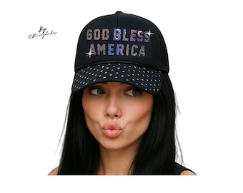 Cappello scintillante con paillettes "God Bless America" - Cappello con glitter scintillanti, accessorio patriottico alla moda, perfetto per le celebrazioni del 4 luglio.