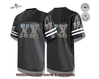 camiseta estilo Jersey con numeros y texto en bling