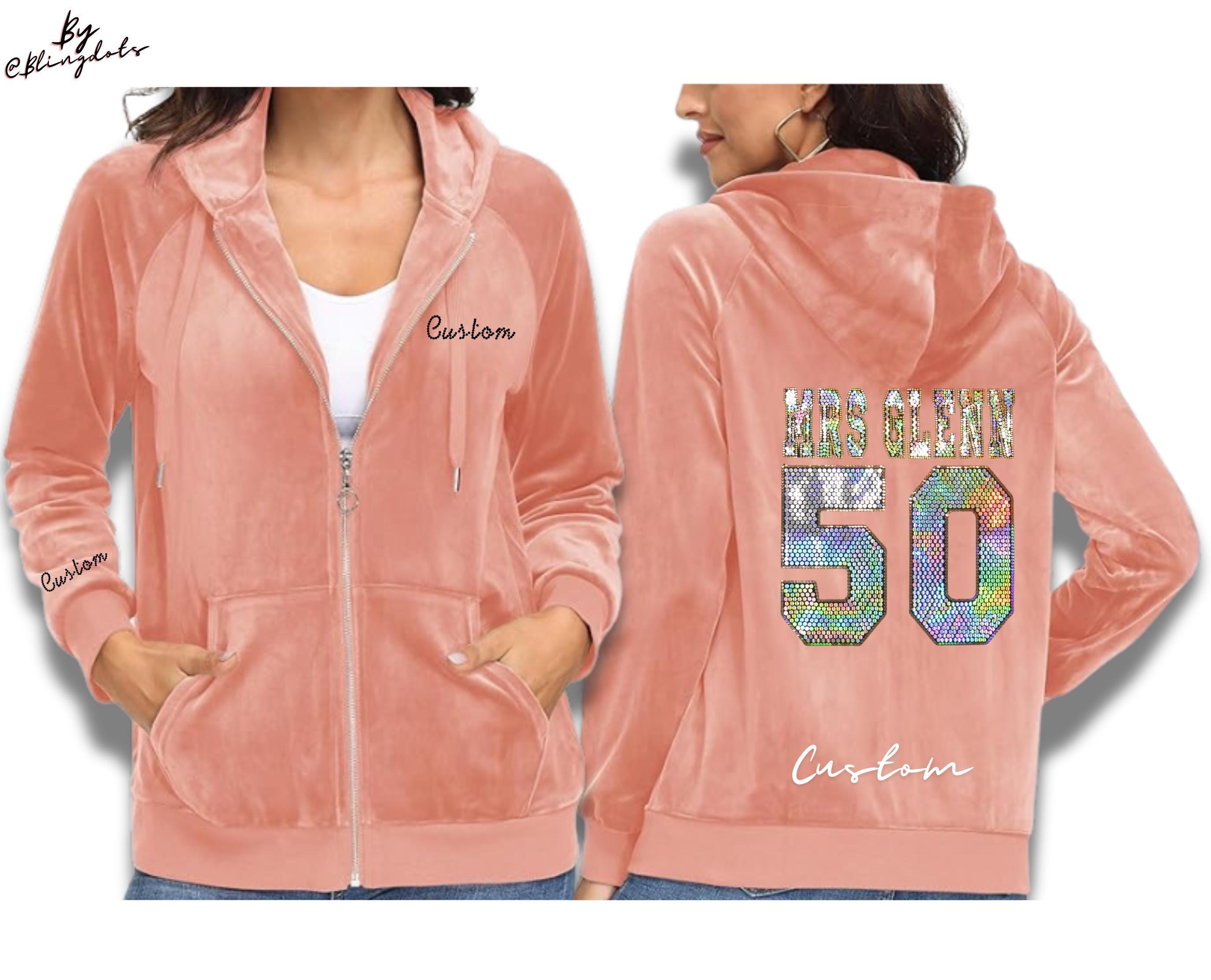 Custom Velour Velvet Jacket – Personalized Bling Text, Cozy Winter