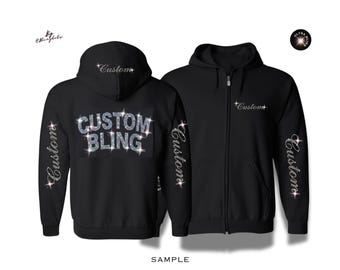 Custom Bling Zipper Hoodie Personalized Sequin Zip Up Sweatshirt Sparkly Unisex Jacket Custom Text Logo Team Outfit Game Day Gift