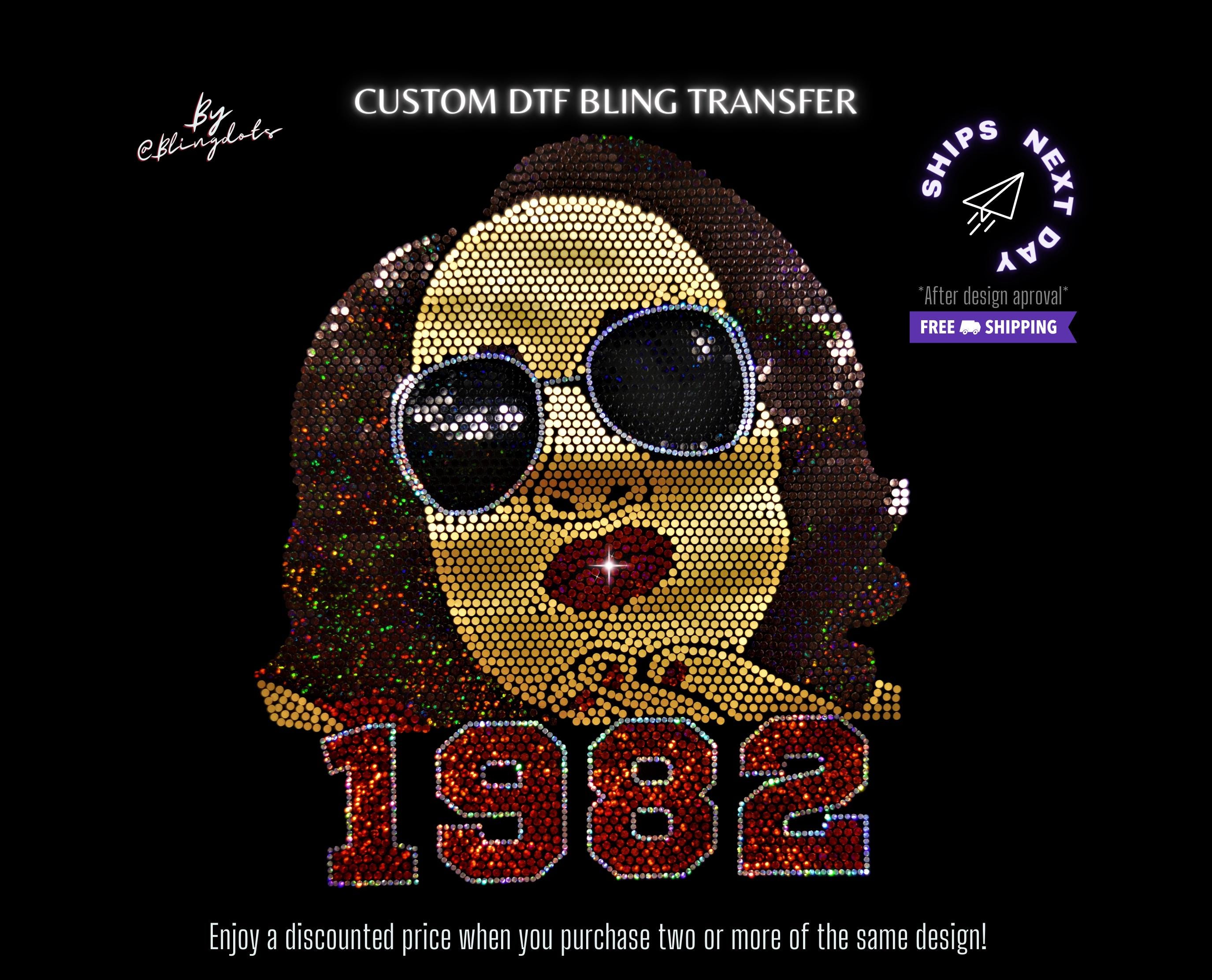 Custom Bling Iron On Transfer Personalize Decal Hot Fix DTF Company bling Logo Team event glitter Hotfix Sequin Applique Sparkle Motif