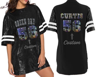 Green Bay Sequin Tunic Bling Dress long Shirt for Women and Girls Custom Text Glamorous glitter Jersey Collegiate  Personalized Shimmering