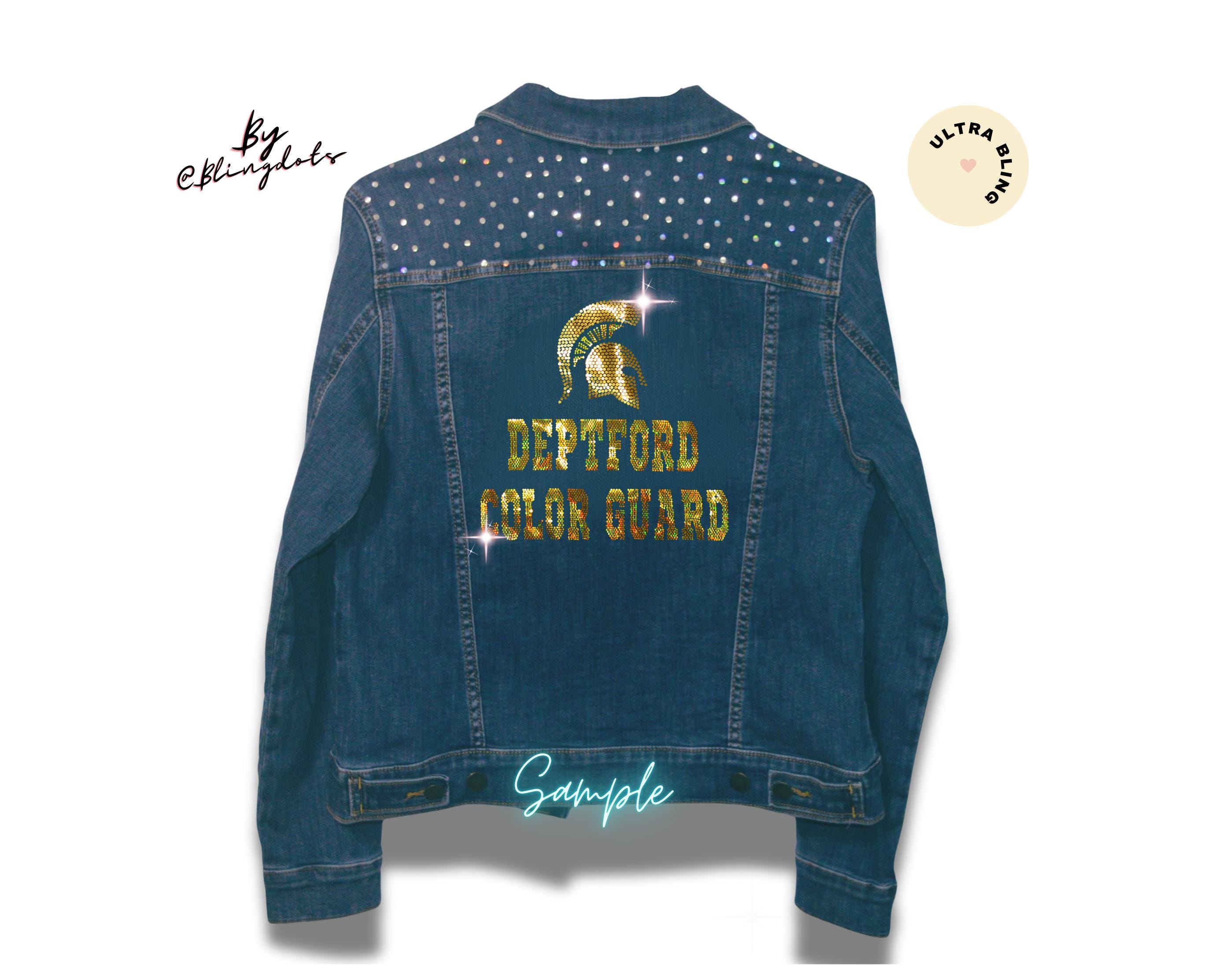Custom Sequin Denim Jacket Business Logo Bling Jean Coat 