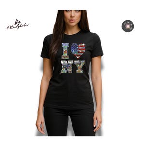 New York Bling Shirt for Women – Sparkly Sequin NYC Tee, Glitter City Outfit, Handmade Big Apple Pride Top, Holographic sequin tank top