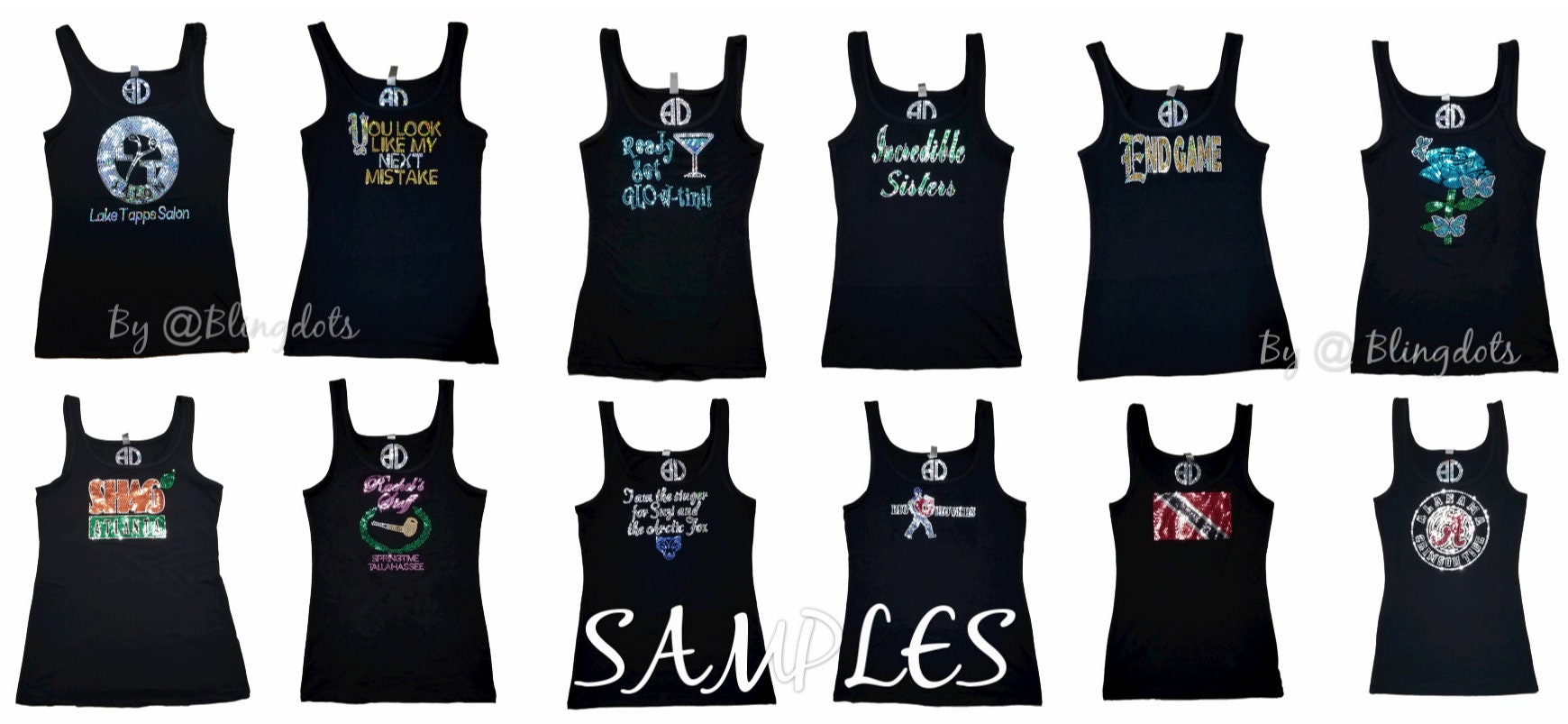 Custom Personalized Bling Logo shirt tank top Sequins Logo Glitter made in Usa fast shipping