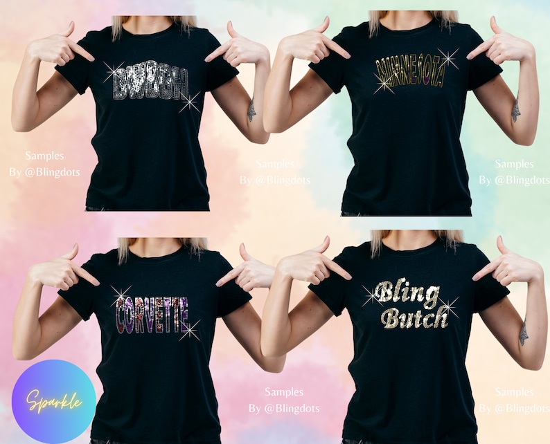 Custom Bling Text Shirt Personalized Holographic Sequins add your text Free Fast Shipping Matching Shirts, Group Themes & Birthday image 2