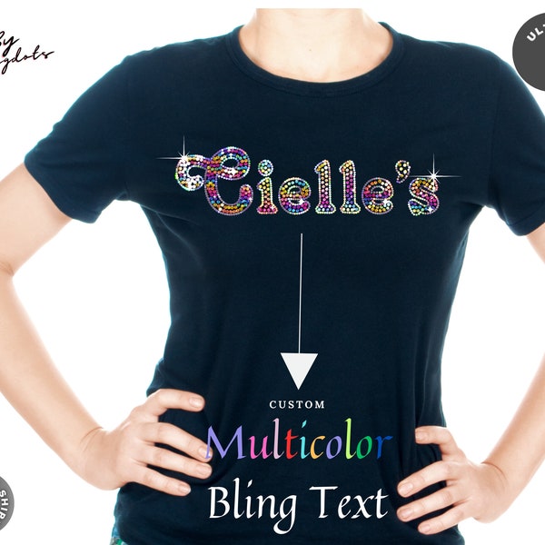 Custom Personalized Bling Text Shirt, Iridescent multicolor glitter shirt, rainbow text, group theme, Sequins tank, holographic colors